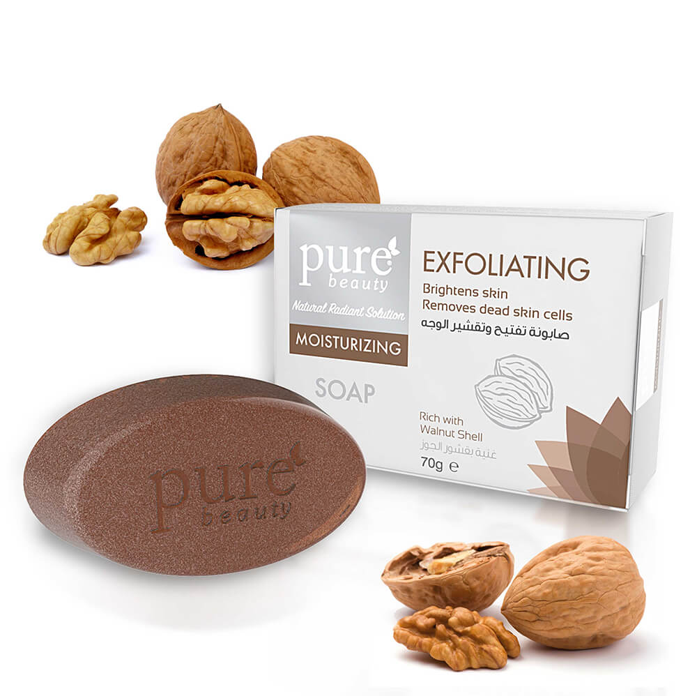 بيور بيوتي صابونة تفتيح الوجه غنية بقشور الجوز 70 جرام