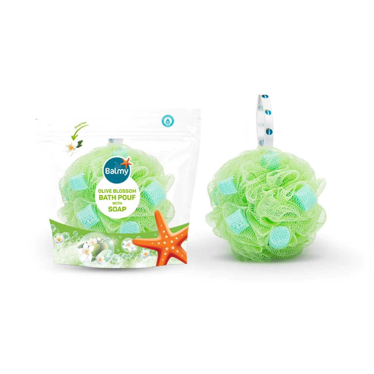 بالمي ليفة شبك بالصابون زهور الزيتون حجم كبير